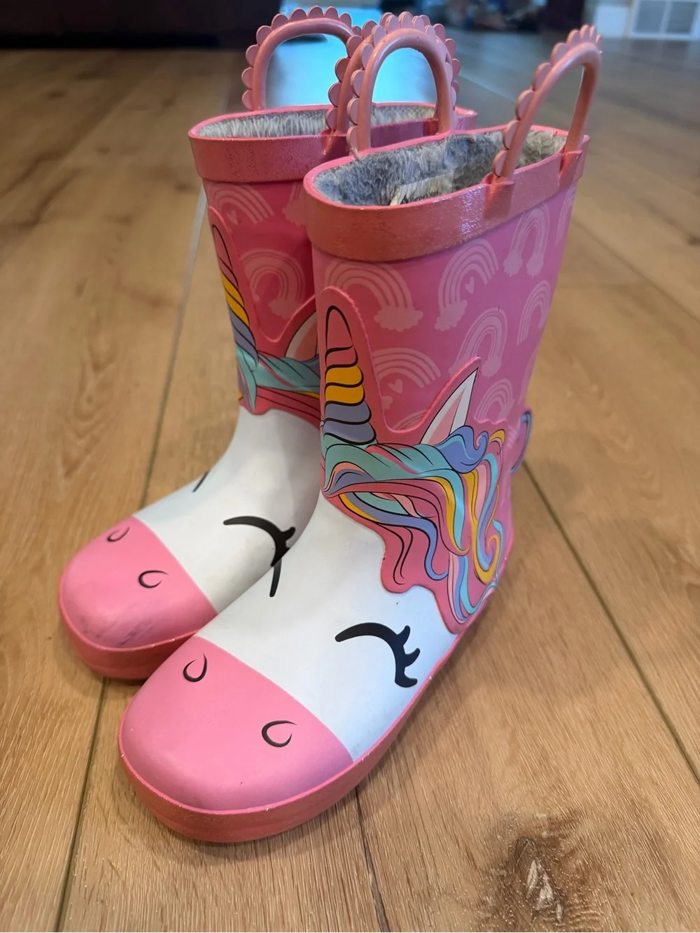 Kids Pink Unicorn Rain Boots - Cozy Lined